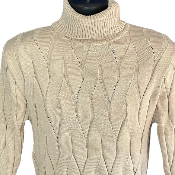 Coofandy Light Tan Turtleneck Sweater Braid Design, size Small - Picture 3 of 10
